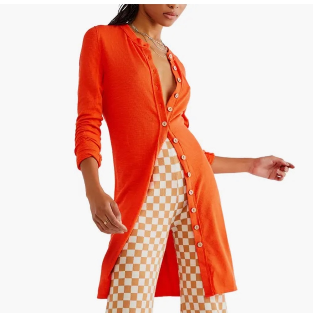 Free People Gia Ribbed Button Orange Sweater Cardigan Dress NWT XS M L HOST PICK